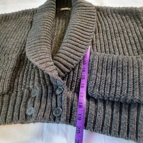 Anthropologie Deep V Cardigan Sweater Button Gray Carbon Oversized Chunky Knit - Picture 8 of 12